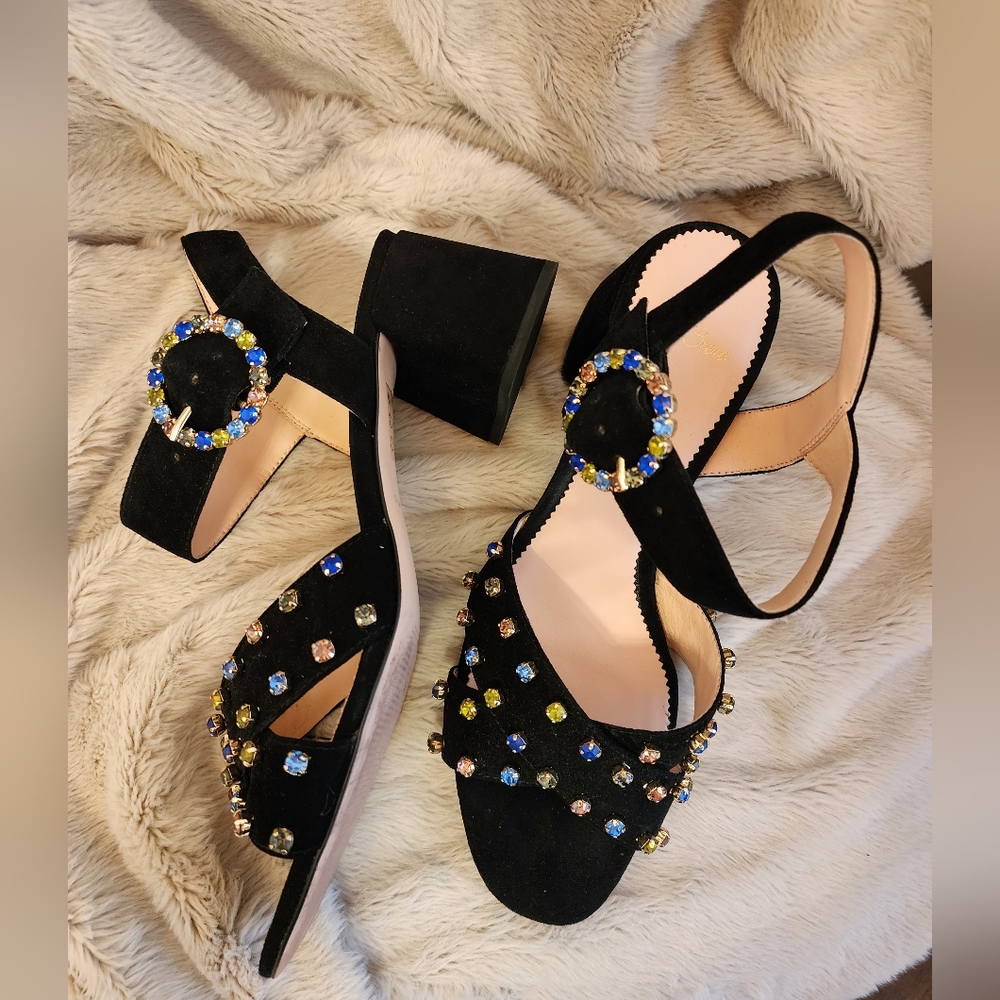 J. Crew Penny Block Heel Jeweled Sandals sz 9